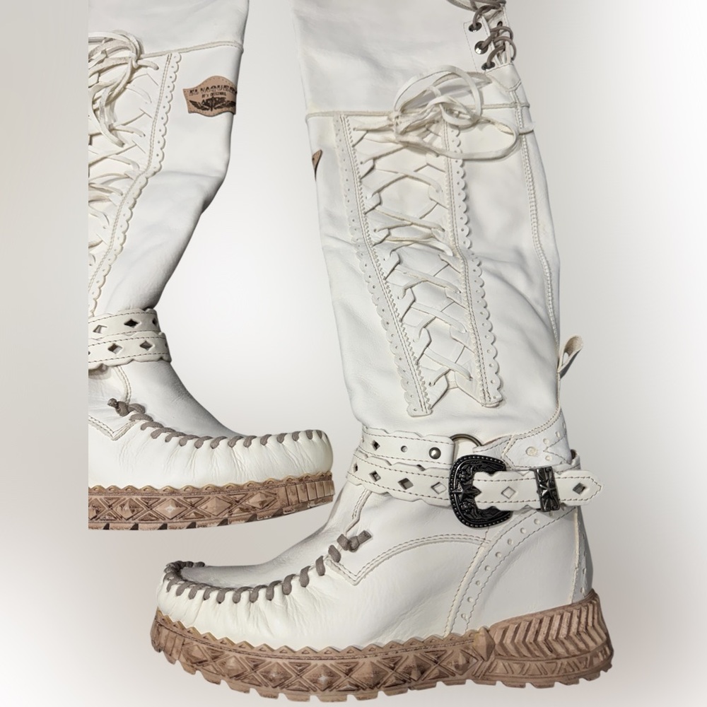 El Vaquero Italy Artemide Camel Blanche Wedge Moccasin Boots Size 40 NIB - Picture 6 of 16